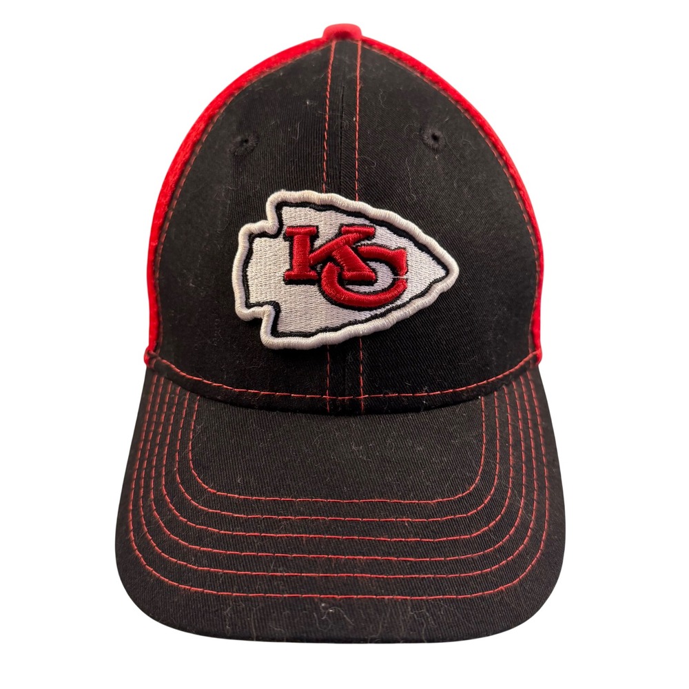 New Era 39THIRTY Kansas City Chiefs Hat Kids Youth Black Red‎ Mesh Stretch Fit